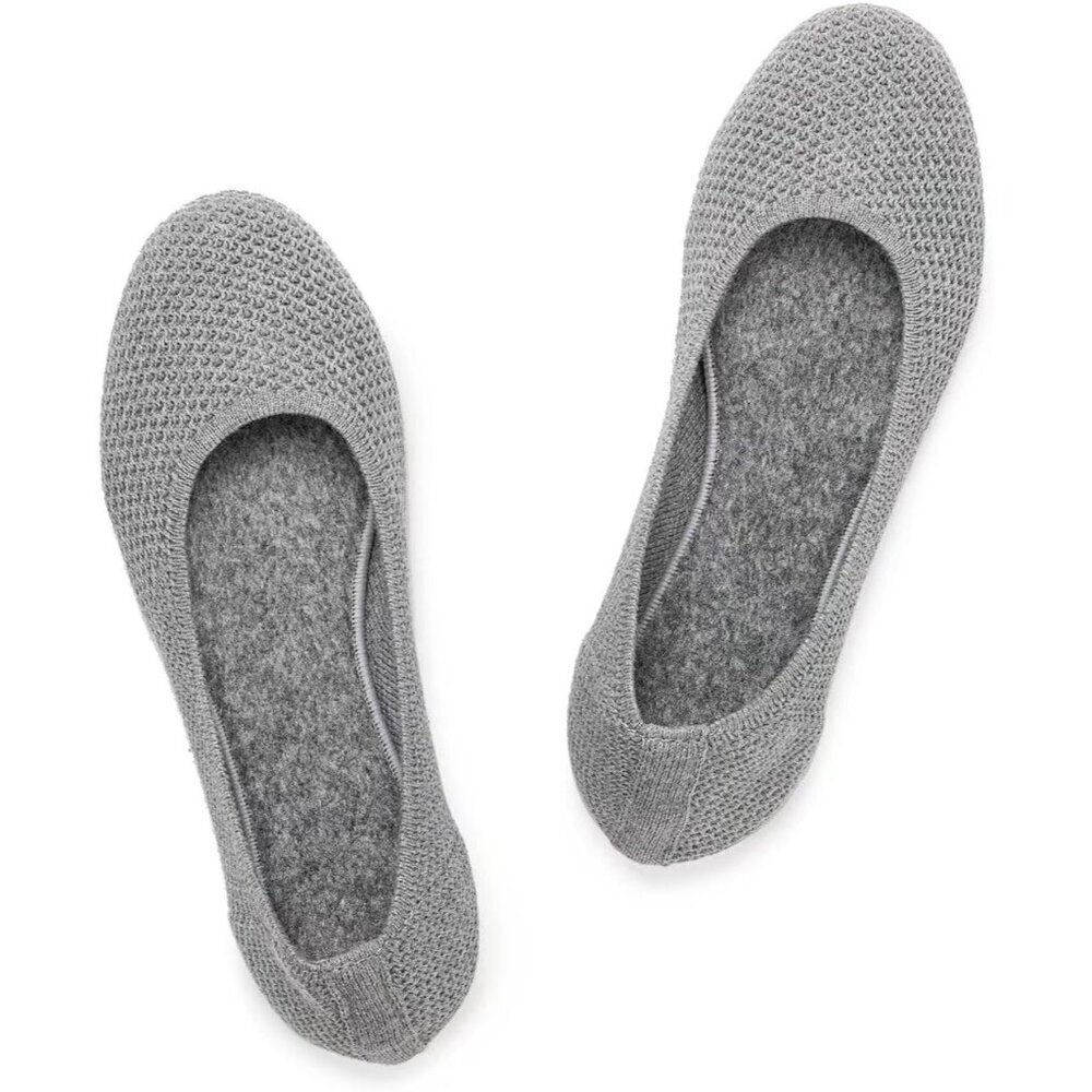 Frank Mully Women’s Grey Knit Fabric Round Toe Slip On Ballet Flat Shoes
